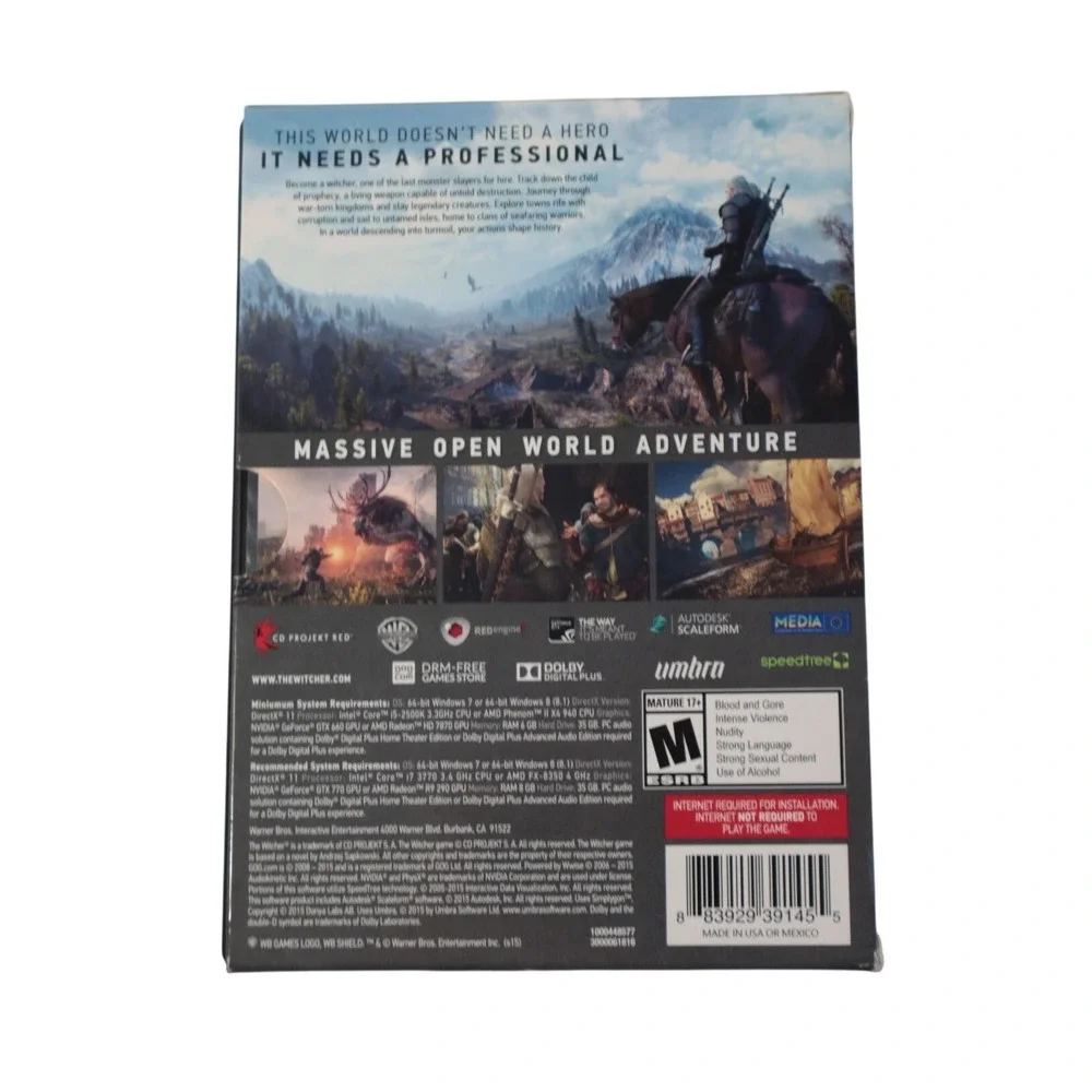 The Witcher 3 Wild Hunt PC DVD-ROM Game with Soundtrack Map Stickers Manual